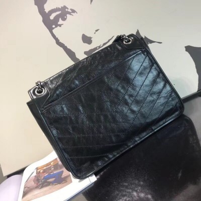 Saint Laurent Large Niki Chain Bag In Black Crinkled Leather TDBS28699