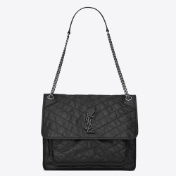 Saint Laurent Large Niki Chain Bag In Black Crinkled Leather TDBS28699