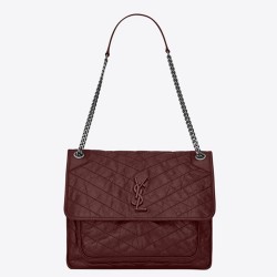 Saint Laurent Large Niki Chain Bag In Bordeaux Crinkled Leather TDBS28700