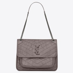 Saint Laurent Large Niki Chain Bag In Grey Crinkled Leather TDBS28701