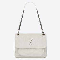 Saint Laurent Large Niki Chain Bag In White Crinkled Leather TDBS28702