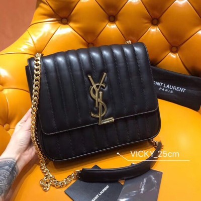 Saint Laurent Large Vicky Bag In Black Lambskin TDBS28843