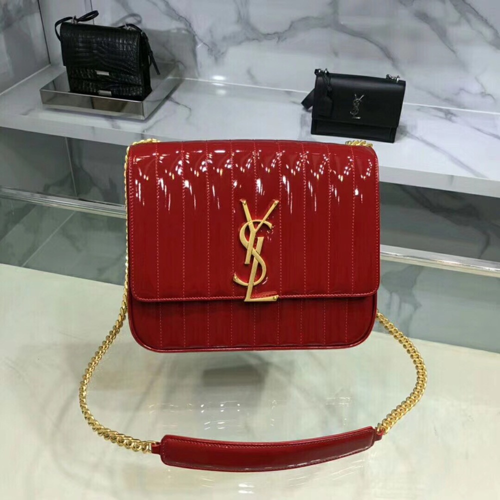 Saint Laurent Large Vicky Bag In Red Patent Leather TDBS28845