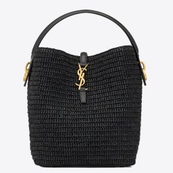 Saint Laurent Le 37 Bucket Bag in Black Woven Raffia  TDBS28511