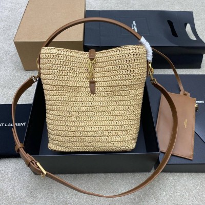 Saint Laurent Le 37 Bucket Bag in Natural Woven Raffia  TDBS28512