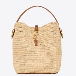 Saint Laurent Le 37 Bucket Bag in Natural Woven Raffia  TDBS28512