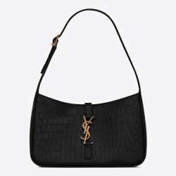 Saint Laurent Le 5 a 7 Hobo Bag In Black Crocodile-embossed Leather TDBS28620