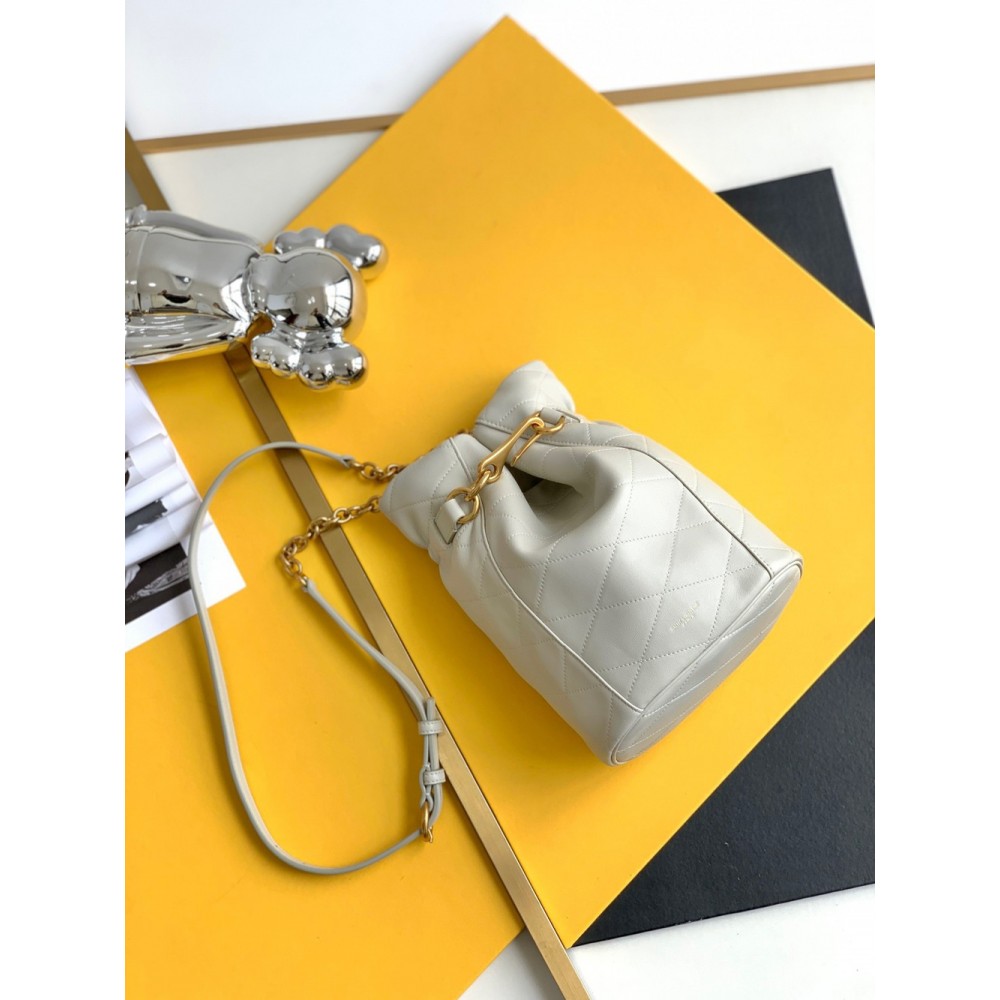 Saint Laurent Le Maillon Hook Bucket Bag In White Lambskin TDBS28517