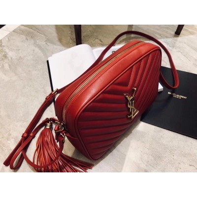 Saint Laurent Lou Camera Bag In Red Matelasse Leather TDBS28576