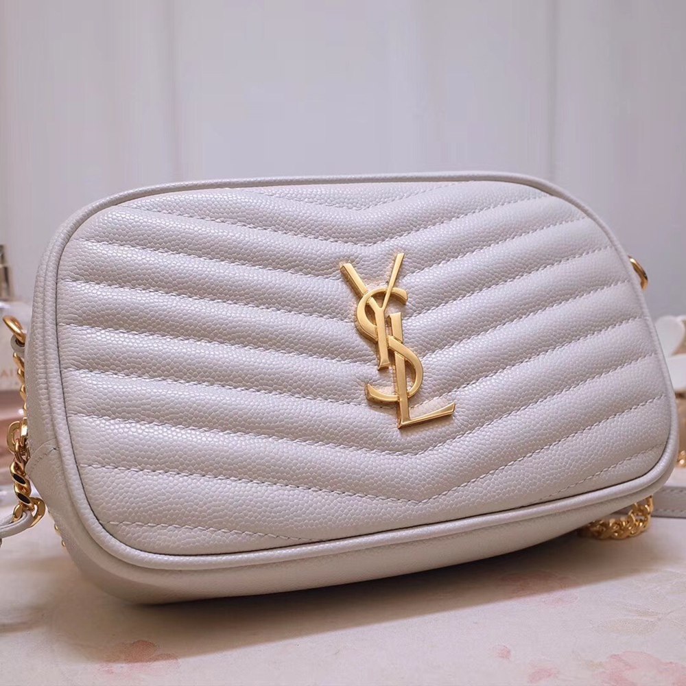 Saint Laurent Lou Mini Bag In White Grained Leather TDBS28672