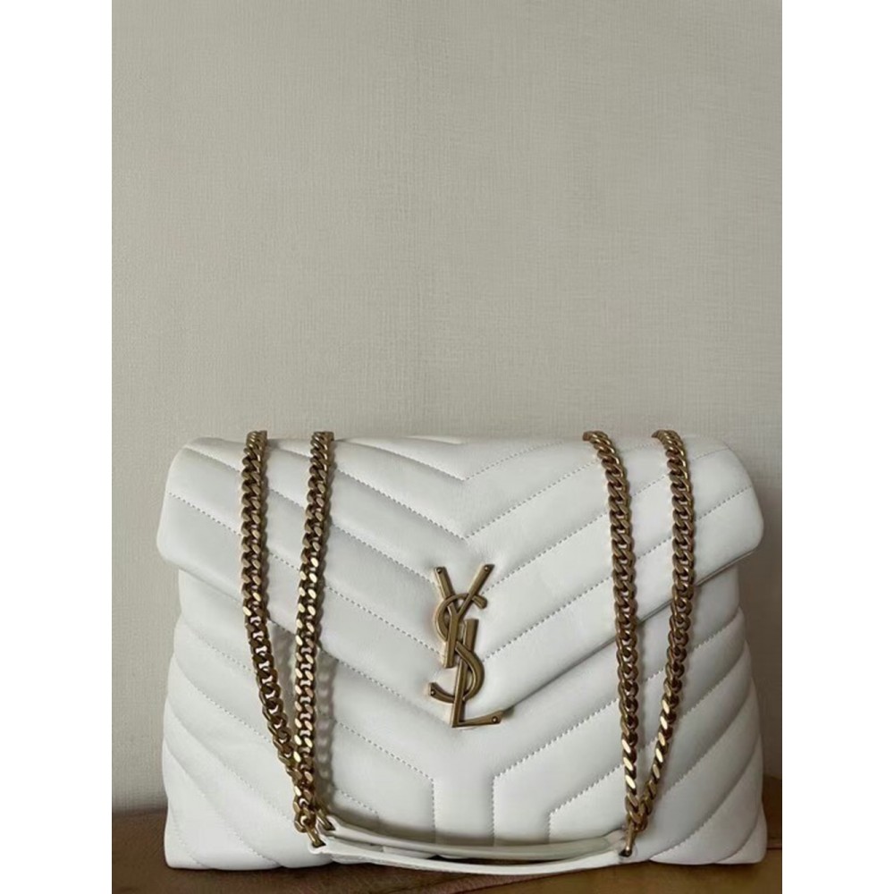 Saint Laurent Loulou Medium Bag In White Matelasse Leather TDBS28678