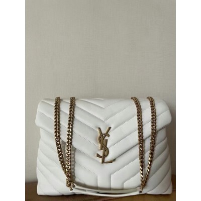 Saint Laurent Loulou Medium Bag In White Matelasse Leather TDBS28678