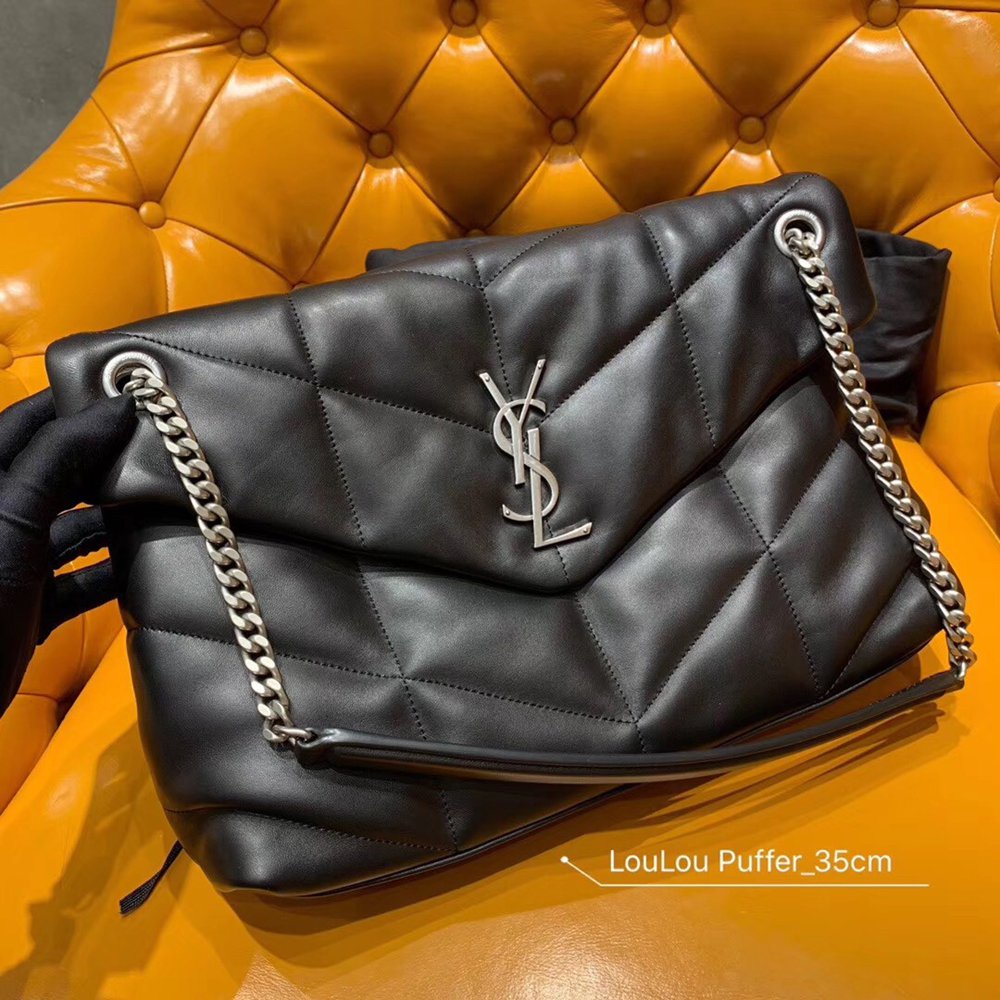 Saint Laurent Loulou Puffer Medium Bag In Black Lambskin TDBS28728