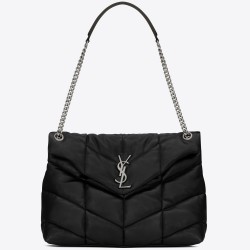 Saint Laurent Loulou Puffer Medium Bag In Black Lambskin TDBS28728