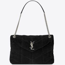 Saint Laurent Loulou Puffer Medium Bag In Black Suede TDBS28729