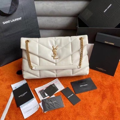 Saint Laurent Loulou Puffer Medium Bag In Ivory Lambskin TDBS28730