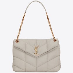 Saint Laurent Loulou Puffer Medium Bag In Ivory Lambskin TDBS28730