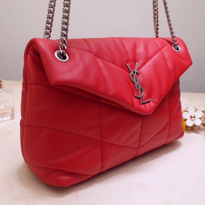 Saint Laurent Loulou Puffer Medium Bag In Red Lambskin TDBS28731