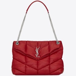 Saint Laurent Loulou Puffer Medium Bag In Red Lambskin TDBS28731