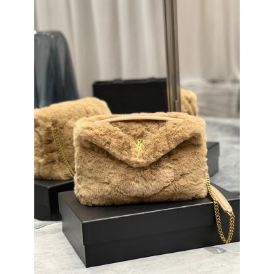 Saint Laurent Loulou Puffer Small Bag In Beige Shearling TDBS28733