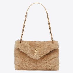 Saint Laurent Loulou Puffer Small Bag In Beige Shearling TDBS28733