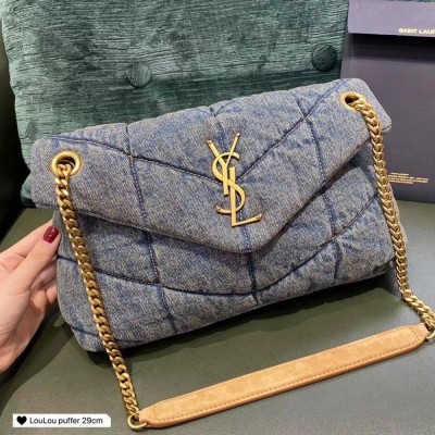 Saint Laurent Loulou Puffer Small Bag In Quilted Vintage Denim TDBS28738