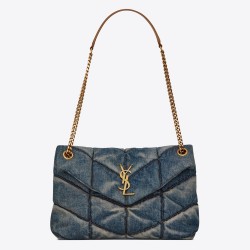 Saint Laurent Loulou Puffer Small Bag In Quilted Vintage Denim TDBS28738