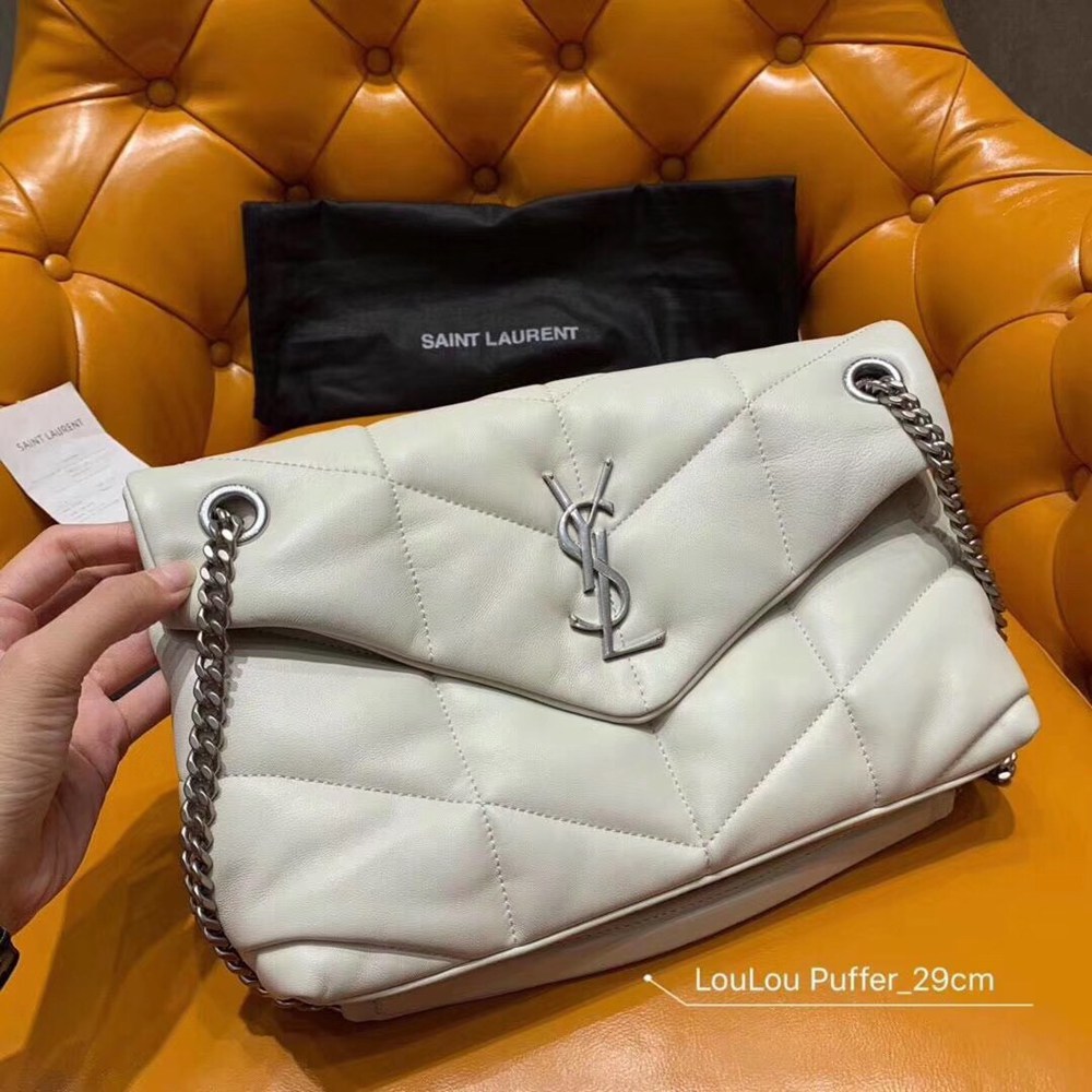 Saint Laurent Loulou Puffer Small Bag In White Lambskin TDBS28740