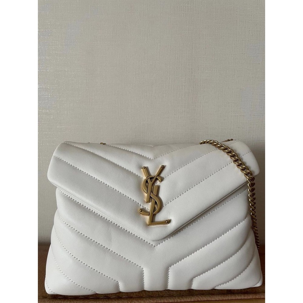 Saint Laurent Loulou Small Bag In White Matelasse Leather TDBS28682