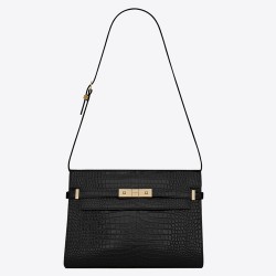 Saint Laurent Manhattan Shoulder Bag In Black Crocodile Embossed Leather TDBS28578