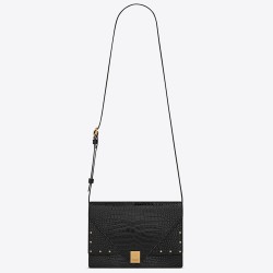 Saint Laurent Margaux Satchel In Black Crocodile Embossed Leather TDBS28771