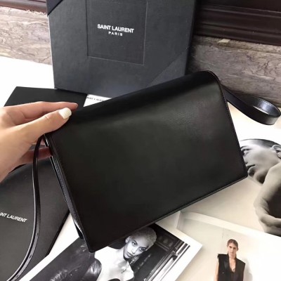 Saint Laurent Medium Bellechasse Bag In Black Leather And Taupe Suede TDBS28597