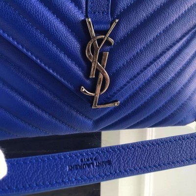 Saint Laurent Medium College Bag In Blue Goatskin Leather TDBS28543