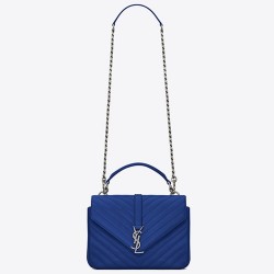 Saint Laurent Medium College Bag In Blue Goatskin Leather TDBS28543