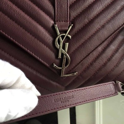 Saint Laurent Medium College Bag In Bordeaux Goatskin Leather TDBS28544