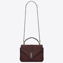 Saint Laurent Medium College Bag In Bordeaux Goatskin Leather TDBS28544