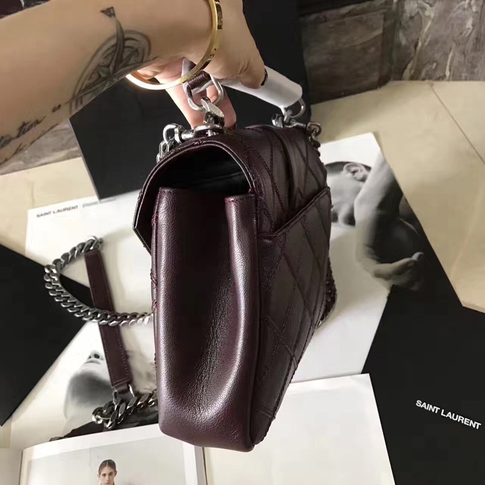 Saint Laurent Medium College Bag In Bordeaux Matelasse Leather TDBS28545