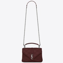 Saint Laurent Medium College Bag In Bordeaux Matelasse Leather TDBS28545