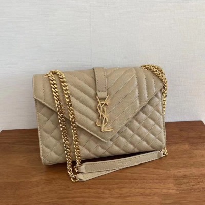 Saint Laurent Medium Envelope Bag In Beige Grained Leather TDBS28608