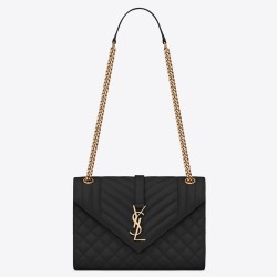 Saint Laurent Medium Envelope Bag In Black Grained Leather TDBS28609