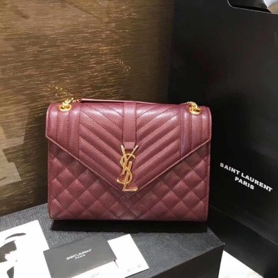 Saint Laurent Medium Envelope Bag In Bordeaux Grained Leather TDBS28611