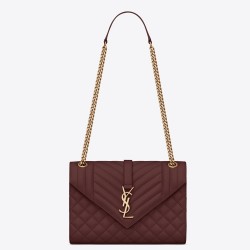 Saint Laurent Medium Envelope Bag In Bordeaux Grained Leather TDBS28611