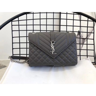 Saint Laurent Medium Envelope Bag In Grey Grained Leather TDBS28612