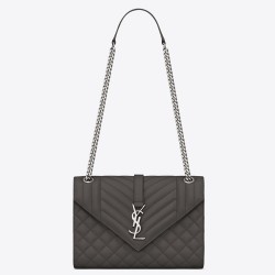 Saint Laurent Medium Envelope Bag In Grey Grained Leather TDBS28612