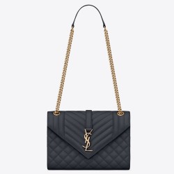 Saint Laurent Medium Envelope Bag In Navy Blue Grained Leather TDBS28613