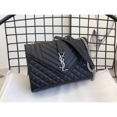 Saint Laurent Medium Envelope Bag In Noir Grained Leather TDBS28614