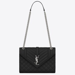 Saint Laurent Medium Envelope Bag In Noir Grained Leather TDBS28614