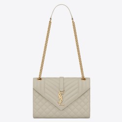 Saint Laurent Medium Envelope Bag In White Grained Leather TDBS28615