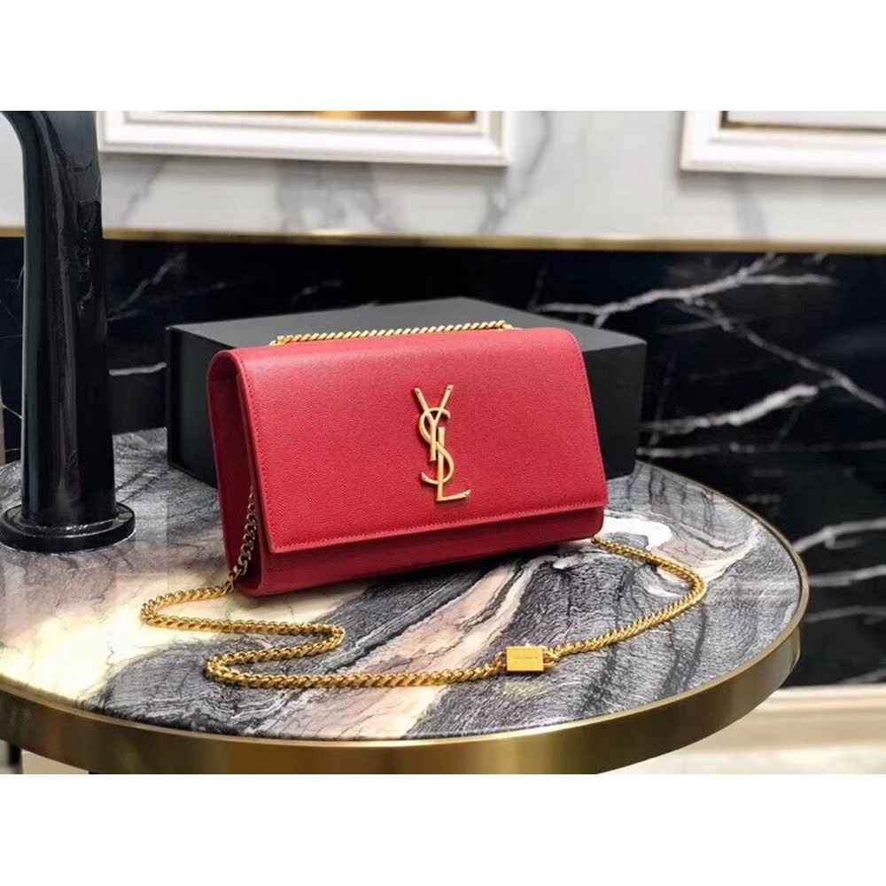 Saint Laurent Medium Kate Bag In Red Grained Leather TDBS28642