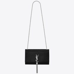 Saint Laurent Medium Kate Bag With Tassel In Black Croc-Embossed Leather TDBS28643